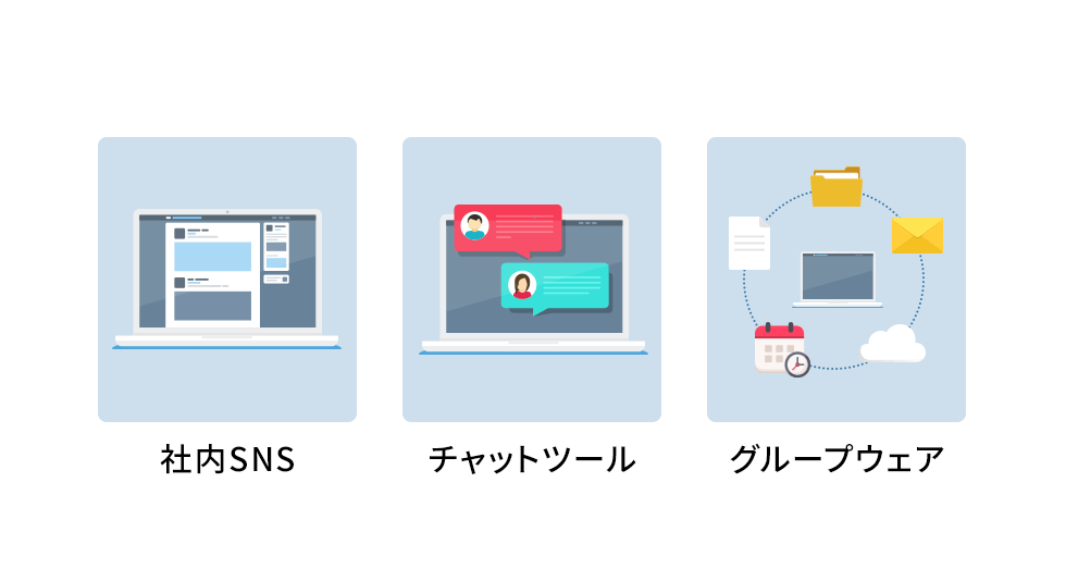 社内コミュニケーションツールの種類。社内SNS、チャットツール、グループウェア