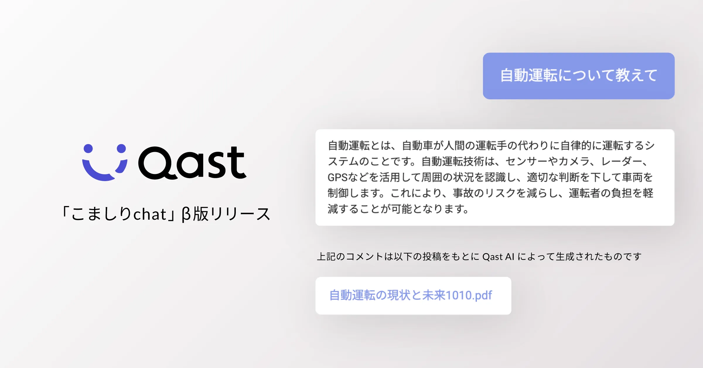 【Qast AI】 知りたいことを質問するだけでAIが自動で回答してくれる「こましりchat」をリリースしました！